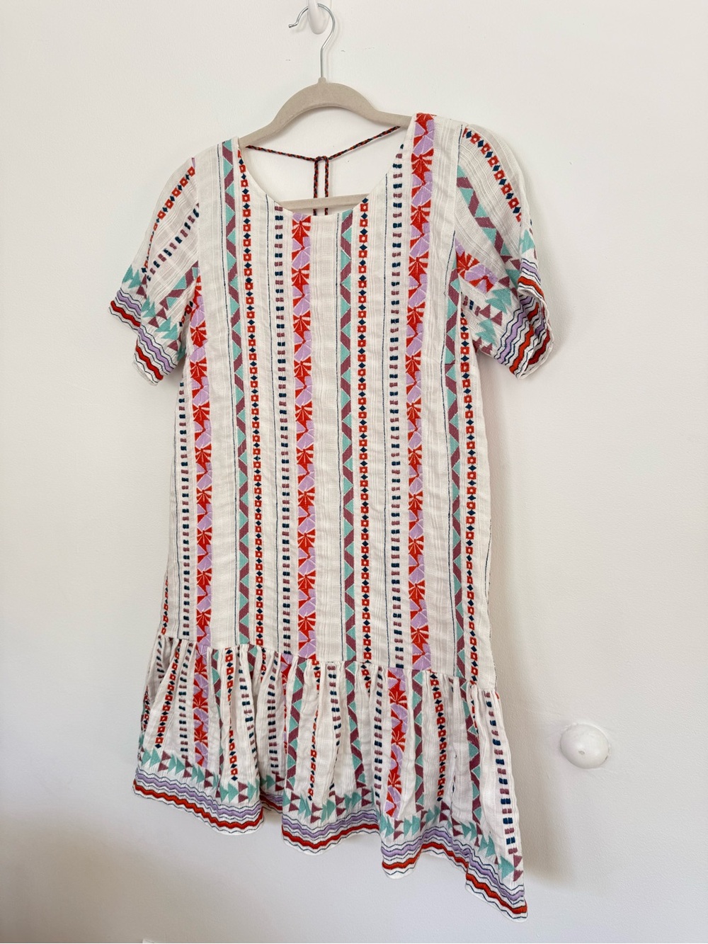 Anthropologie White Multi-Stripe Embroidered Mini Dress